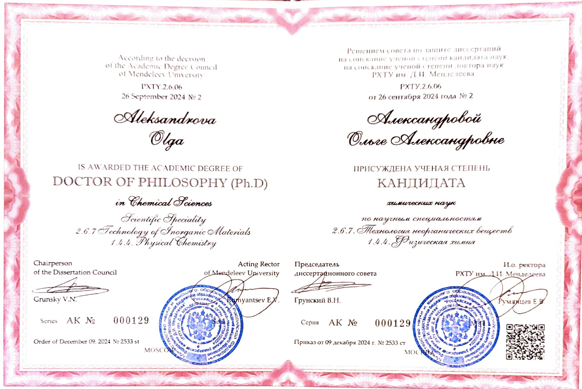 Диплом кандидата наук